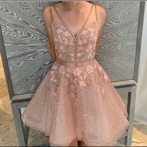 ROSE GOLD CRYSTAL AND EMBROIDERY JOVANI DRESS